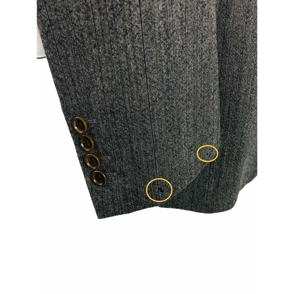 Canali Mens 46 56 Long Blazer Gray Herringbone Striped 100% Wool 2 Button Italy
